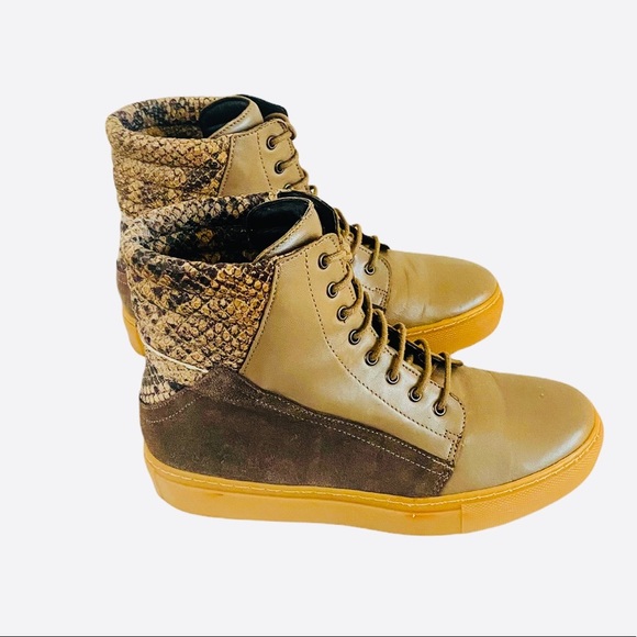 RENVY LEATHER TAUPE PADDED HI- TOPS - Picture 4 of 9